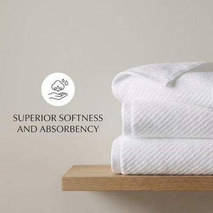 Cotton Bath Towel Set 500 GSM White Waffle Weave Diagonal Ribbed Towels for Bathroom Quick Dry Absorbent Washcloths Hand