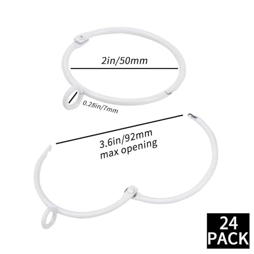 Openable Curtain Rings with Eyelets,2inch Heavy Duty Rustproof Metal Drapery Rings,Shower Curtain Rings 24pcs White Zocang - color: White, size: 2inch Inside Diameter