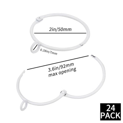 Openable Curtain Rings with Eyelets,2inch Heavy Duty Rustproof Metal Drapery Rings,Shower Curtain Rings 24pcs White Zocang - color: White, size: 2inch Inside Diameter