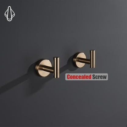 JQK Bathroom Towel Hook Champagne Bronze, Coat Robe Clothes Hook for Bathroom Wall Mounted (Pack of 2), SUS 304 Stainless Steel 0.8mm, TH100-CB-P2 - color: Champagne Bronze, size: 2 Pack