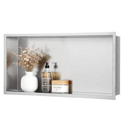 24x12x4 Inch Brushed Nickel Shower Niche, No Tile Needed Recessed Wall Niche for Bathroom Storage, Stainless Steel Shower Shelf Insert Tile Ready, Brushed Nickel Shower Shelves - size: 24x12" - Brushed Nickel