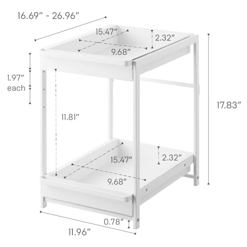 Yamazaki Home Under-Sink Rack, Two-Tier with Pull-Out Shelf, Steel, White | Versatile under-sink rack features a two-tier organization system with sliding drawers. Adds practical everyday storage. - color: White