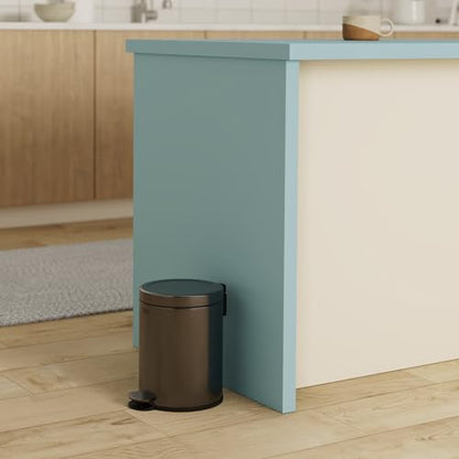 Rubbermaid Stainless Steel Round Step-On Trash Can, 1.6-Gallon, Charcoal, Wastebasket with Lid for Home/Bathroom/Kitchen/Office - style: Round Step-On