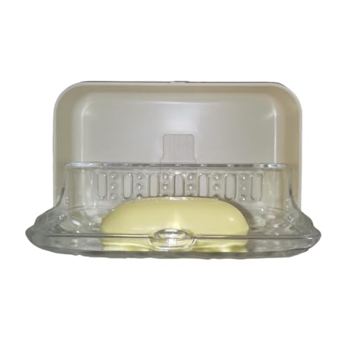Large Waterproof Soap Dish with Lid, Self Draining Soap Holder Fit Dr Squatch Soap, Wall Mounted Bathroom Shower RV Container with Adhesive (Transparent) - color: Transparent