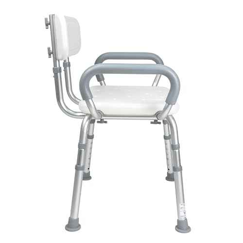 Vaunn Medical Deluxe Spa Shower Chair with Arms and Back, Bath Seat for Seniors, 450 lbs Max Weight, White with Light Gray Arms - style: Shower Chair with Arms