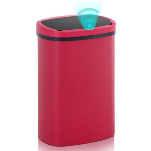 13 Gallon Kitchen Trash Can with Lid - 50L Sensor Automatic Garbage Bin for Kitchen, Office, Bedroom, Living Room - Touchless Wastebasket, Odor-Control, Beautiful Design (Red) - color: Red, style: 1 pack