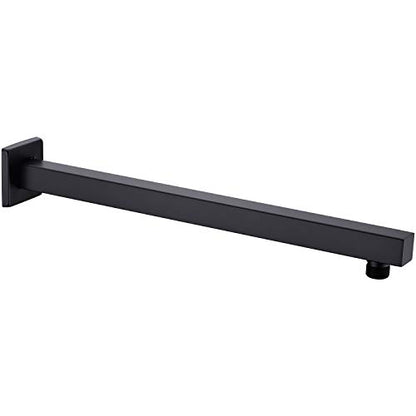 Matte Black Shower Arm with Flange 16 Inch Wall Mounted Extension Arm for Bathroom Rainfall Shower Head, Stainless Steel, Square Shaped - color: Matte Black