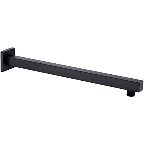 Matte Black Shower Arm with Flange 16 Inch Wall Mounted Extension Arm for Bathroom Rainfall Shower Head, Stainless Steel, Square Shaped - color: Matte Black
