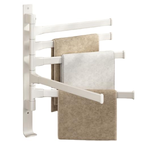 Wall Mounted 180° Swivel Multi-bar Towel Rack Towel Hanging Holder for Bathroom with Hook (White,5-Bar) - color: White, size: 5-Bar