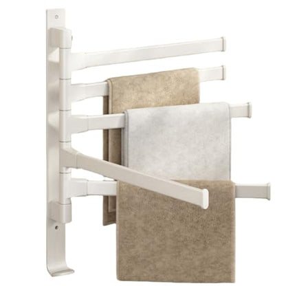 Wall Mounted 180° Swivel Multi-bar Towel Rack Towel Hanging Holder for Bathroom with Hook (White,5-Bar) - color: White, size: 5-Bar