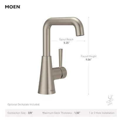 Moen Ronan Bronzed Gold Double Bend Single Hole Modern Bathroom Sink Faucet with Optional Deckplate and Spring Loaded Drain Assembly, 84024BZG - color: Bronzed Gold, style: Single Handle