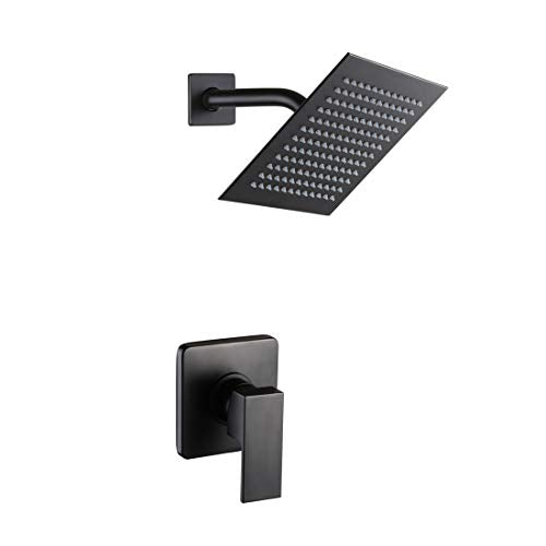 Matte Black Shower Faucet Set, Bathroom Rainfall Shower System with Stainless Steel Metal Showerhead, Single Function Shower Trim Kit with Rough-in Valve - color: Black, size: 8 Inch (Wall Mount)