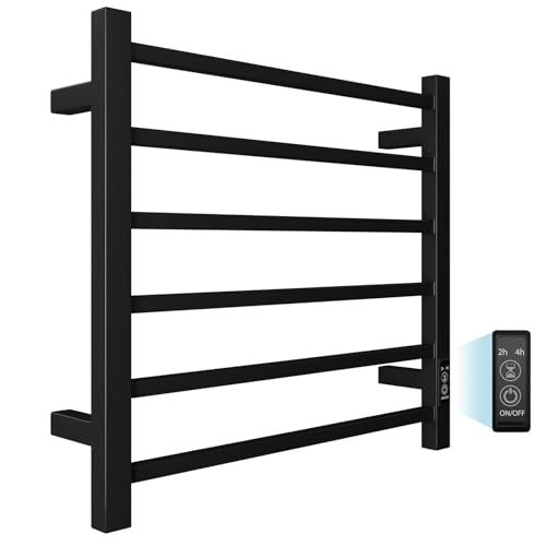 Towel Warmer, Stainless Steel Heated Towel Racks for Bathroom, 6 Bars Wall Mounted Towel Heater with Intelligent Touch Screen Timer, Plug-in, Black Matte - color: Black Matte, size: 6-Bar