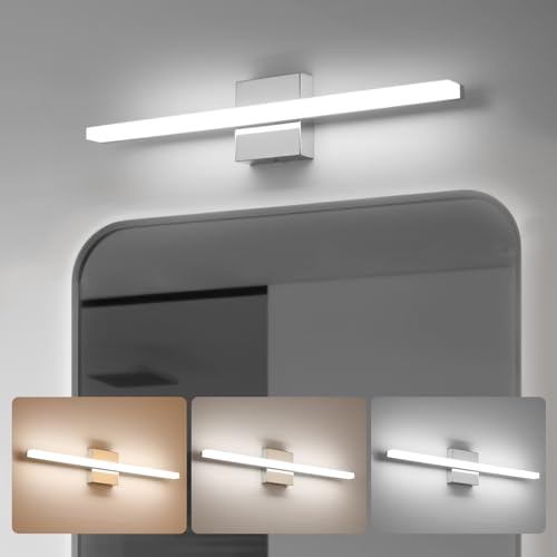 Modern Bathroom Vanity Light Fixtures, Chrome Wall Lamp Above Mirror | 24 Inch Long, Soft Shadow Free, Linear Design, Restroom Lighting Bar, IP44 Rustproof, Iluminación para Tocador, 3CCT Dimmable - color: 3CCT-Dimmable, size: 24inch