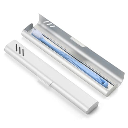 Travel Toothbrush Case, Portable Toothbrush Holder, Durable Aluminum Toothbrush Storage Box, Small Breathable Manual Toothbrush Container for Traveling, School, Camping, Business Trip - Sliver - color: Sliver
