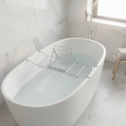 Bathtub Rack Adjustable Bathtub Tray Rust Resistant Bath Tray for Home Spa, Chrome Plated Silicone Handle Stainless Steel Bathroom Rack Without Book Holder - style: Chrome Plated Silicone Handle Stainless Steel Bathroom Rack Without Book Holder