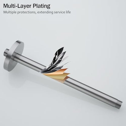 RANDOM Brushed Nickel Shower Arm with Flange 12 Inches Ceiling Mount Shower Head Extension Straight Arm Ceiling-Mounted For Fixed Shower Head.RD-91038-12BN - color: 12″ Brushed Nickel(Round Flange)