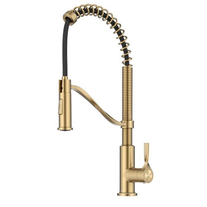 KRAUS Torak Pull Down Kitchen Faucet in Spot-Free Brushed Brass with Commercial Style Spring Spout, 2 Function Sprayer, Pre-Attached Water Lines, and Mounting Hardware, KPF-2635SFBB - color: Spot Free Brushed Brass, style: Commercial Faucet