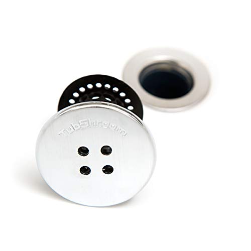 TubShroom Tub Drain Hair Catcher Combo Pack with Silicone Stopper, Black Chrome – Protector and for Bathroom Drains, fits any standard bathtub drain measuring 1.4” to 1.8” wide