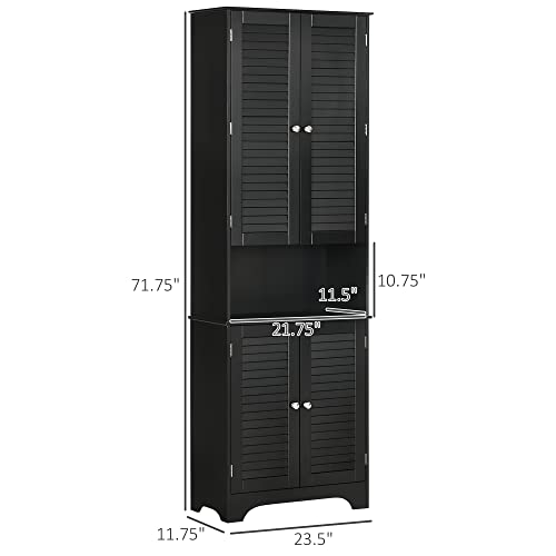 HOMCOM Tall Narrow Bathroom Storage Cabinet with Doors and Shelves, Black | Shelf Adjustability, Freestanding, Linen Cabinet - color: Black