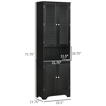 HOMCOM Tall Narrow Bathroom Storage Cabinet with Doors and Shelves, Black | Shelf Adjustability, Freestanding, Linen Cabinet - color: Black
