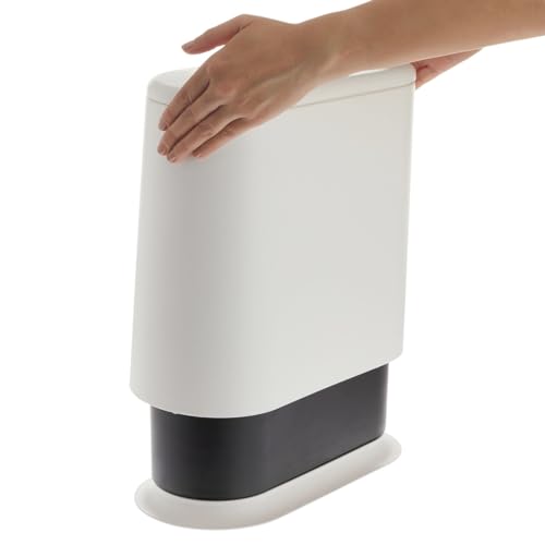 Juvale Bathroom Trash Can - 3.17 Gallon (12L), White - Slim Narrow Waste Basket with Press-Top Lid - Slim Kitchen Trash & Garbage Bin for Bathroom Decor