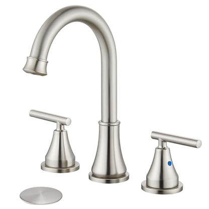 Widespread Bathroom Faucet 3 Hole, 8 inch Bathroom Sink Faucet with Pop-up Drain and Supply Lines, Two Handles, Stainless Steel, Brushed Nickel - color: Brushed Nickel
