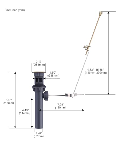 WOWOW Gold Bathroom Drain Assembly with Lift Rod and Overflow Stopper for Vessel Sink - color: Gold, style: Style B: lift rod drain