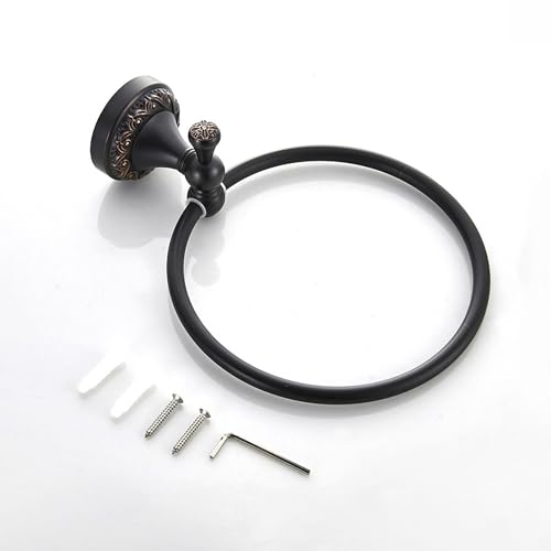 Oil Rubble Bronze Brass Bath Towel Ring, Wall Mounted Black Bathroom Hardware Accessories, Pattern Carving Design - color: Towel Ring