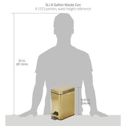 mDesign Slim Metal Rectangle 0.8 Gallon Trash Can with Step Pedal, Easy-Close Lid, Removable Liner - Narrow Wastebasket Garbage Container Bin for Bathroom, Bedroom, Kitchen, Office - Soft Brass - color: Soft Brass, size: .8 Gallon