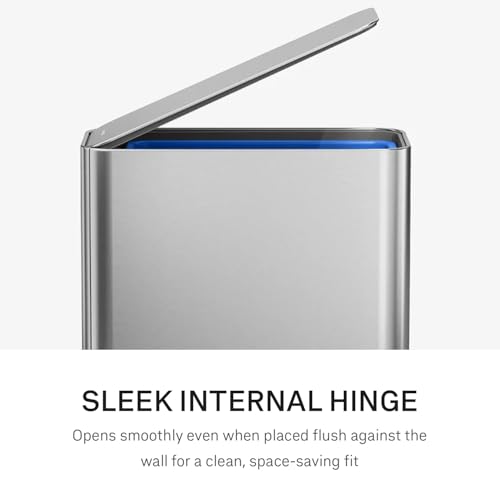 simplehuman Slim Step Can, 9L / 2.4 Gallon Primary Bathroom Trash Can, Liner Pocket®, Sleek Internal Hinge, 150,000-Step All-Steel Pedal, Lid Shox® Silent Close, Brushed Stainless Steel - color: Brushed, size: 9L