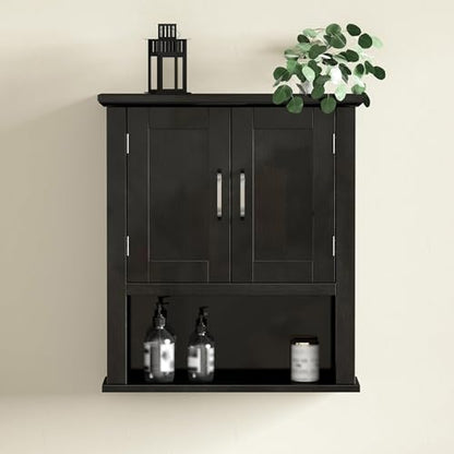 ChooChoo Wood Bathroom Wall Cabinet with Door, Black Medicine Cabinet | Rustic Over The Toilet Storage Cabinet, Adjustable Shelf, Open & Concealed Storage, 7.5 x 21.6 x 24 Inches - color: Black