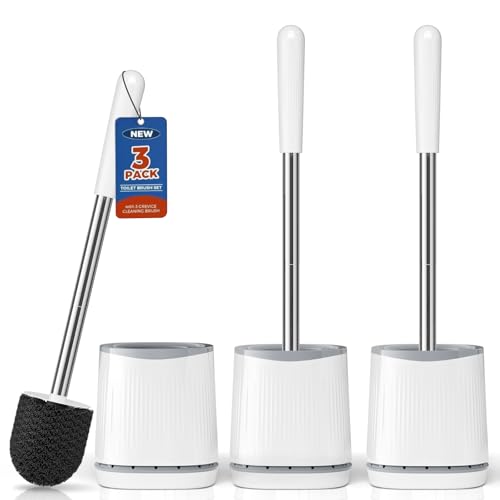 TRENTI Toilet Brush and Holder Set - Bristles Bowl Brush Head with Ventilated Holder, Wall Mounted Compact Set for Bathroom Deep Cleaning - color: White