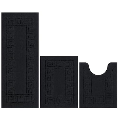 Pauwer Bathroom Rugs Sets 3 Piece, Plush Absorbent Bath Rug, Black | Microfiber Bath Mat Set, Non Slip Washable, Quick Dry Floor Carprt, Soft U Shaped Toilet Mats For Bathroom Shower Sink - color: Black