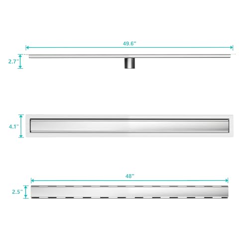 48 inch Linear Shower Drain with Tile Insert Grate Cover | Brushed 304 Stainless Steel Bonding Flange Linear Drain, Low Profile Linear Shower Drain with Hair Strainer - color: 48 in, size: Tile-insert