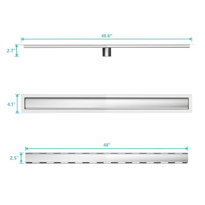 48 inch Linear Shower Drain with Tile Insert Grate Cover | Brushed 304 Stainless Steel Bonding Flange Linear Drain, Low Profile Linear Shower Drain with Hair Strainer - color: 48 in, size: Tile-insert