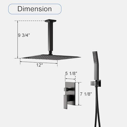 WELLFOR 12-In Ceiling Mount Shower System with Single Handle, Pressure-balanced Valve Included, Waterfall Dual Head Shower Head System, Rain Shower System, Shower Faucet Trim Kits, Matte Black - color: Matte Black, style: Ceiling Mount 12-Inch
