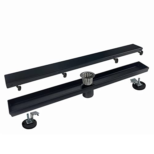 28 Inch Linear Shower Drain,Rectangle Shower Floor Drain, with Removable 2-in-1 Tile Insert Grate Cover and SUS304 Stainless Steel CUPC Certificate(28 inch) - color: Black, size: 28inch