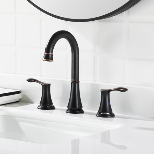 Oil Rubbed Bronze Widespread Bathroom Sink Faucet 8 Inch for Vanity | with All Metal Pop Up Drain, High Arc 2 Handle Lead-Free Deck Mount Bathroom Faucet for 3 Hole Lavatory Utility Sink - color: Oil Rubbed Bronze