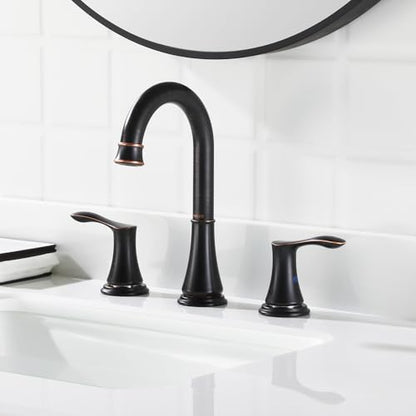 Oil Rubbed Bronze Widespread Bathroom Sink Faucet 8 Inch for Vanity | with All Metal Pop Up Drain, High Arc 2 Handle Lead-Free Deck Mount Bathroom Faucet for 3 Hole Lavatory Utility Sink - color: Oil Rubbed Bronze