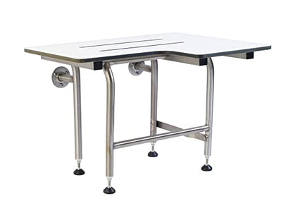 Folding Shower Seat with Legs - Wall Mount Bench for Inside Shower / Bathroom Safety Assist / 304 Stainless Steel / Phenolic Resin / Left / 28" x 21" - size: 28" x 21" Left Hand