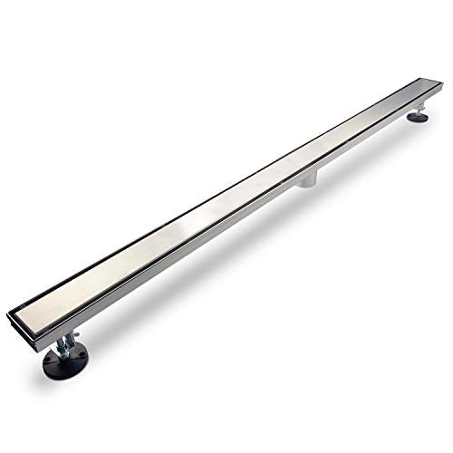 SaniteModar Linear Shower Drain 72 inch Brushed with Tile Insert Panel | AISI 304 Stainless Steel Brushed Linear Dain Rectangle Shower Floor Drain with Hair Strainer and Leveling Feet - color: Tile Insert Grate, size: 72 inch