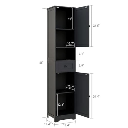 Tall Bathroom Cabinet,Storage Cabinet with 5 Shelves & 1 Drawer, with Adjustable Shelve, for Bathroom, Kitchen, Entryway, Living Room (Black) - color: Black