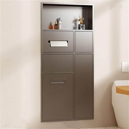 Recessed Toilet Niche with Trash Can and Paper Holder, Stainless Steel Wall-Mounted Bathroom Storage Cabinet, Modern Space-Saving Hidden Design for Bathroom, Kitchen, Hotel(Gray) - color: Grey