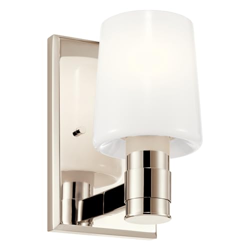 Kichler Adani 8.5" 1-Light Wall Sconce Light, Polished Nickel | Opal glass creates soft ambient lighting for bathrooms, kitchens, bedrooms and hallways, 55174PN - color: Polished Nickel, size: 8.5"