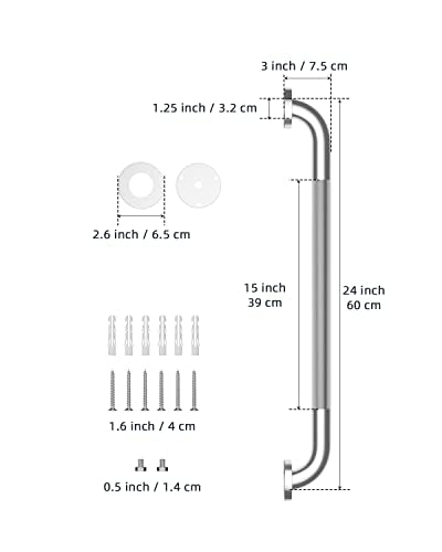24 Inch Anti Slip Shower Grab Bar, Munzong Stainless Steel Bathroom Grab Bar, Satin Brushed Nickel Knurled Bathroom Balance Bar,Safety Hand Rail Support Handicap Elderly Senior Assist Bath Handle | Satin Brushed Nickel Knurled Bathroom Balance Bar Safety