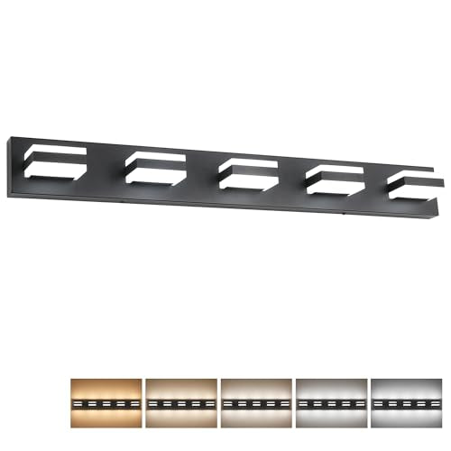SOLFART 5 Lights Bathroom Light Fixtures Modern Bathroom Lights Over Mirror Black Vanity Lights for Bathroom LED Light Fixture Restroom 5 Color Temperature Adjustable 5CCT ETL Listed - color: Matt Black-5 Color Adjustable & 100%-0% Dimmable Brightness, si