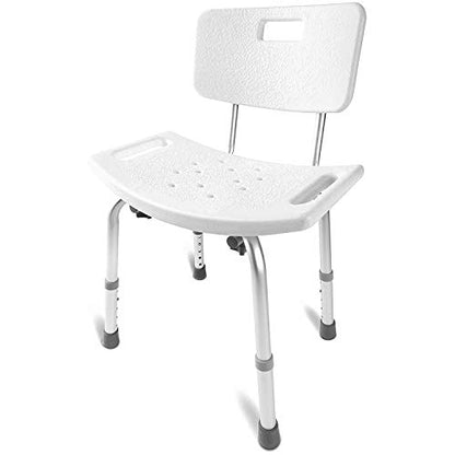 DMI Shower Chair Bath Seat for Tub or Shower Bench for inside shower, Made of Non Slip Aluminum with Plastic Seat, No Tools Needed, Adjustable Height, Holds Weight up to 300 Pounds, Bath Chair, White - style: Chair with Integrated Handles