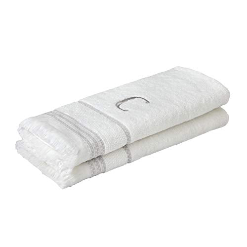 SKL Home Casual Monogram Hand Towel Set, C, 16x26, White 2 Count - color: Casual Monogram Hand Towel Set, size: Hand Towel Set, style: C