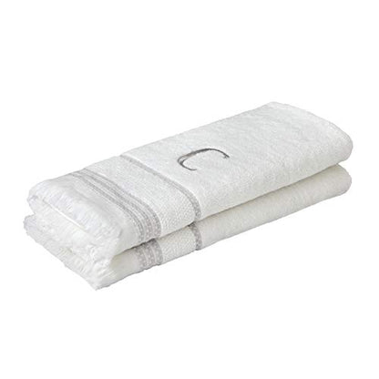 SKL Home Casual Monogram Hand Towel Set, C, 16x26, White 2 Count - color: Casual Monogram Hand Towel Set, size: Hand Towel Set, style: C
